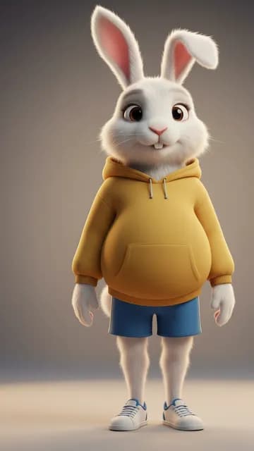 Pompon, lapin blanc — fiche de personnage de l’univers Animaux 3D