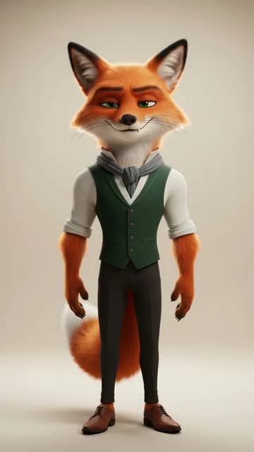 Rousseau, renard roux — fiche de personnage de l’univers Animaux 3D