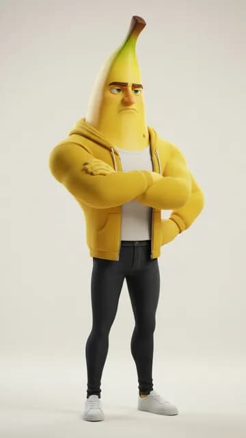Banano, banane anthropomorphe — fiche de personnage de l’univers Fruits 3D