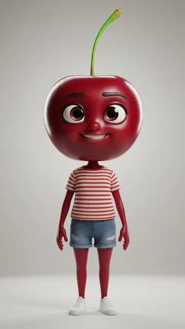 Cerise, cerise anthropomorphe — fiche de personnage de l’univers Fruits 3D