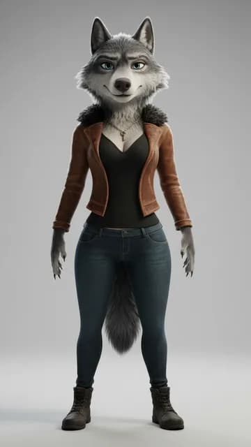 Brume, louve grise en veste de cuir, fiche de personnage MixStory